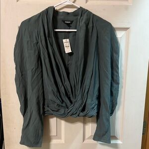 Express Teal Drape Front Top medium